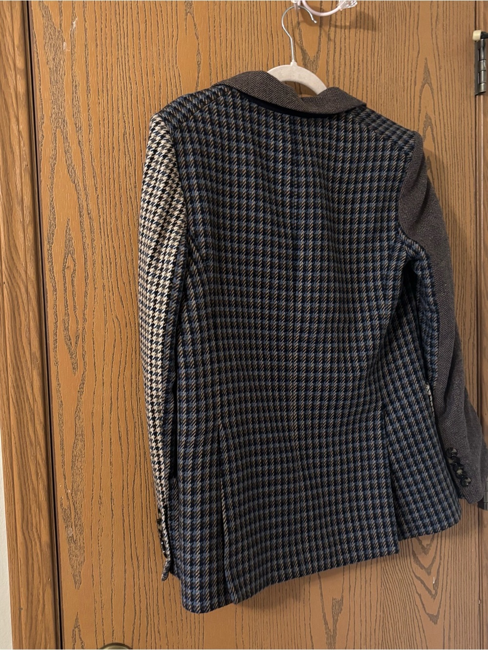 VERONICA BEARD | Faustine Dickey Houndstooth Mixed Media Jacket Blue Multi 8 - Picture 5 of 6